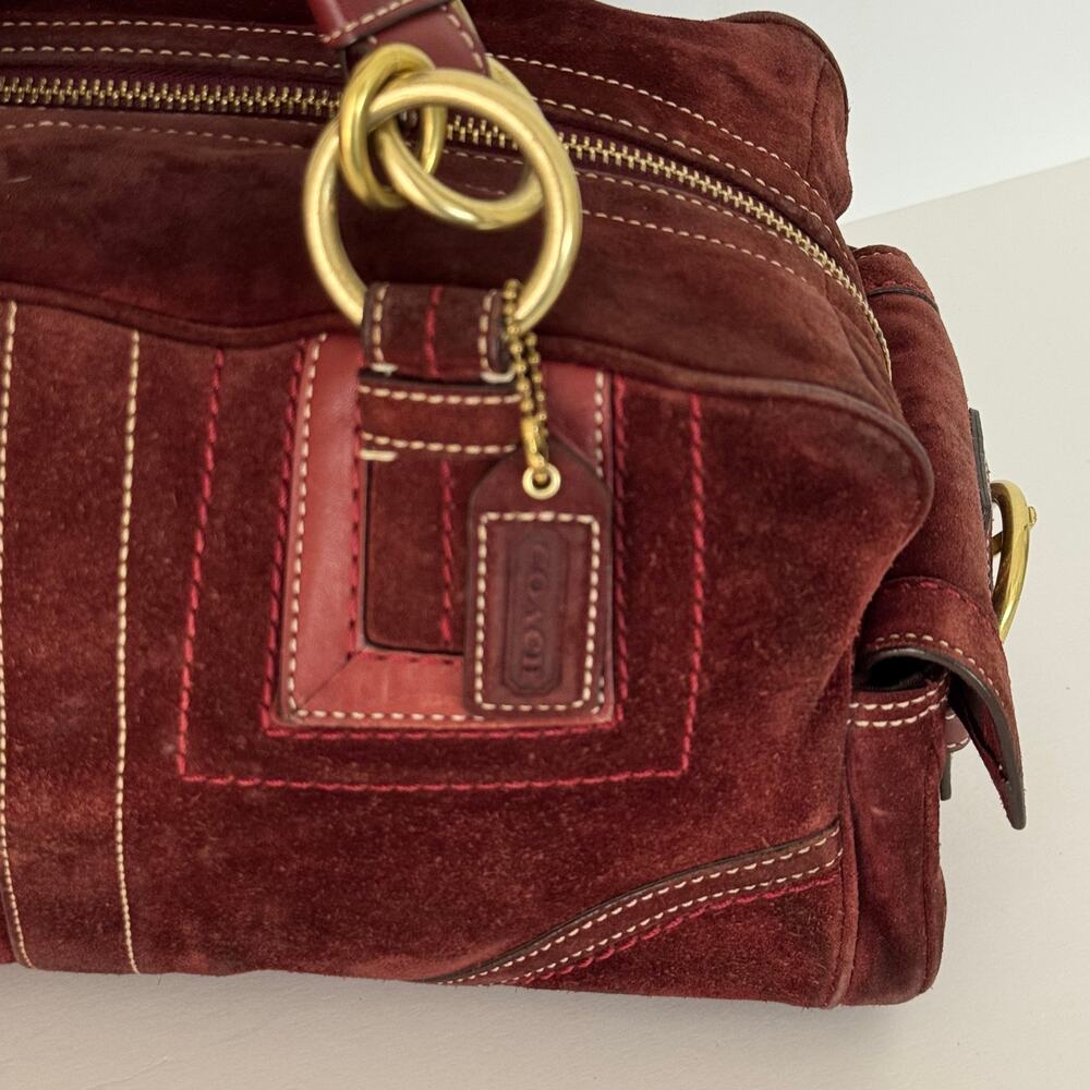 Coach Suede Vintage Mia Soho Satchel Bag with Leather Trim Red Burgundy F10061 - Picture 5 of 16